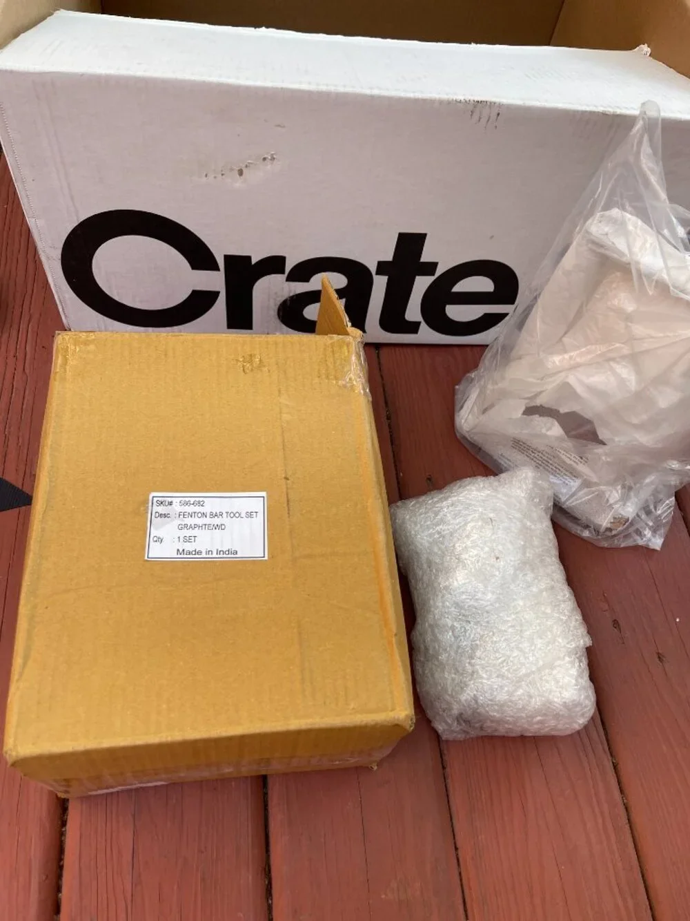 NIB Crate&Barrel Fenton Graphite and Wood Bar Tool Set with Cocktail Shaker